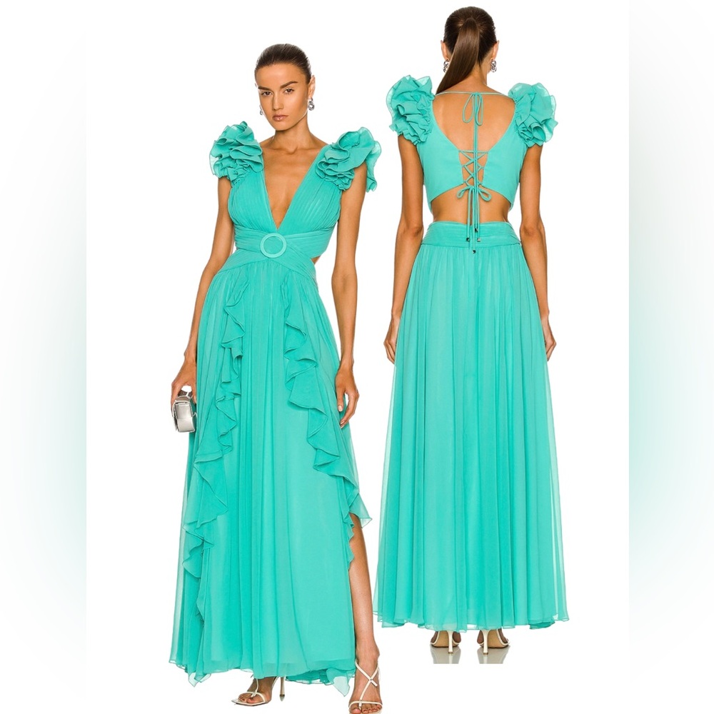 Patbo - Flutter-Sleeve Ruffle Maxi Dress - Cyan